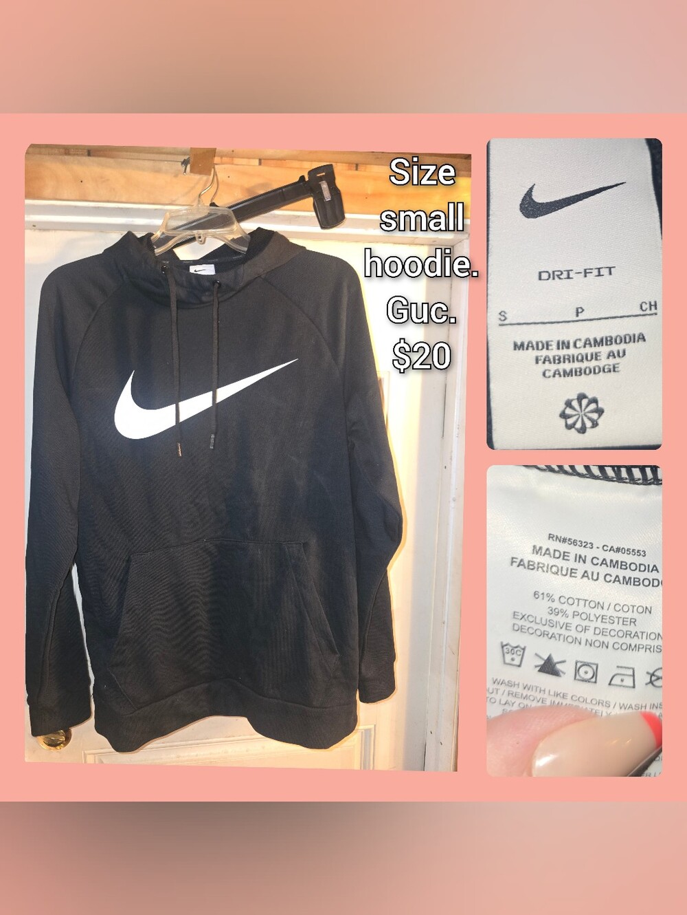 Nike Black Hoodie with White Swoosh